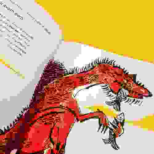 Dinossauro comendo peixe